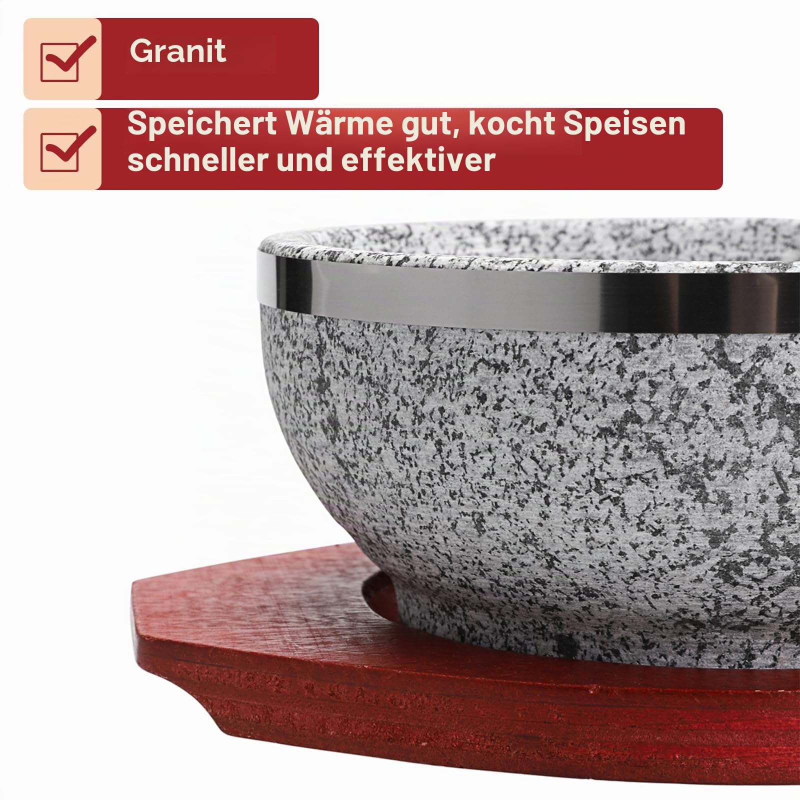 Koreanische Steinschalen Suppenschalen mit Holztabletts Granit Dolsot Bibimbap Töpfe 2 Stück, BMY240111-35