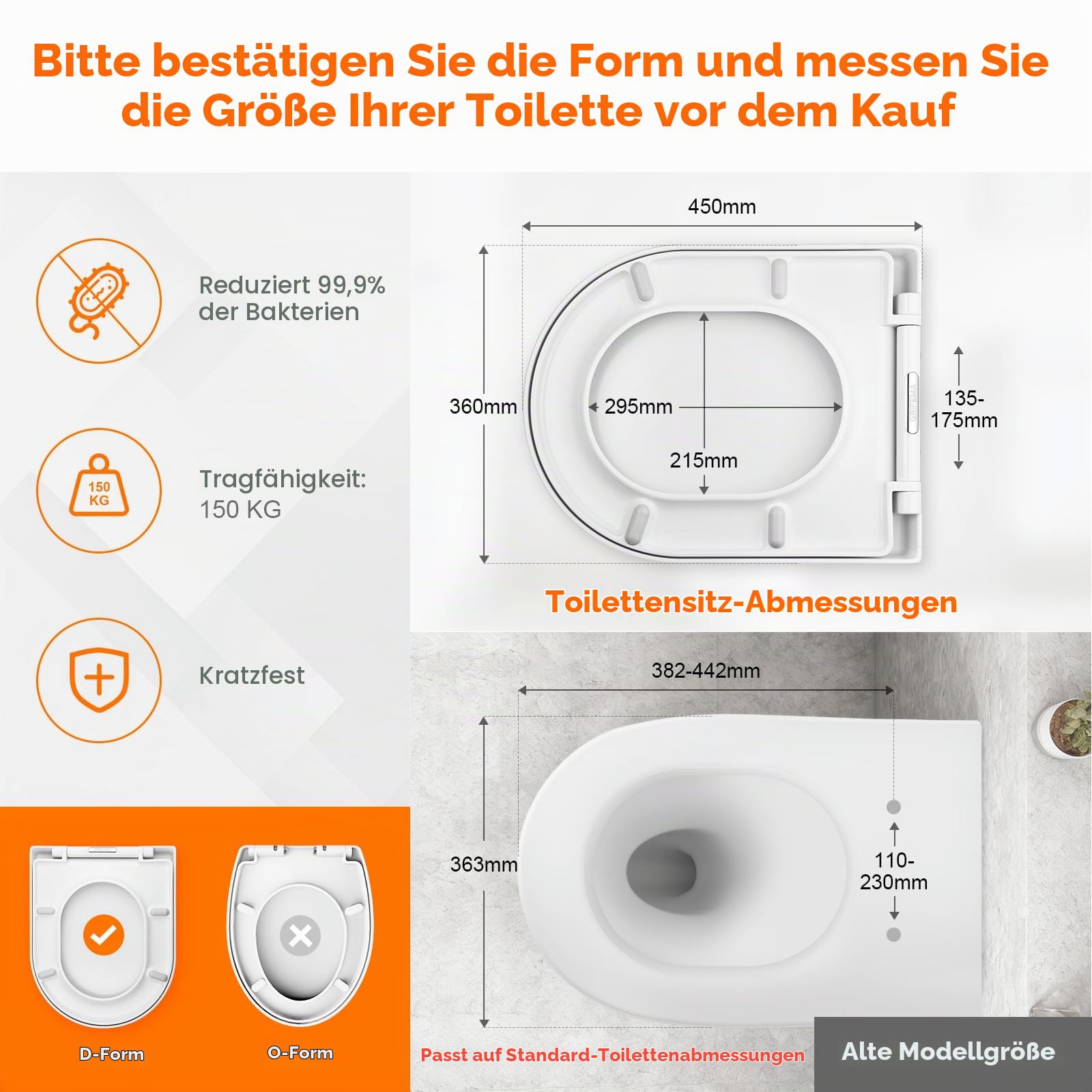 GRIFEMA G951 Toilettensitz, WC Sitz D Form mit Absenkautomatik