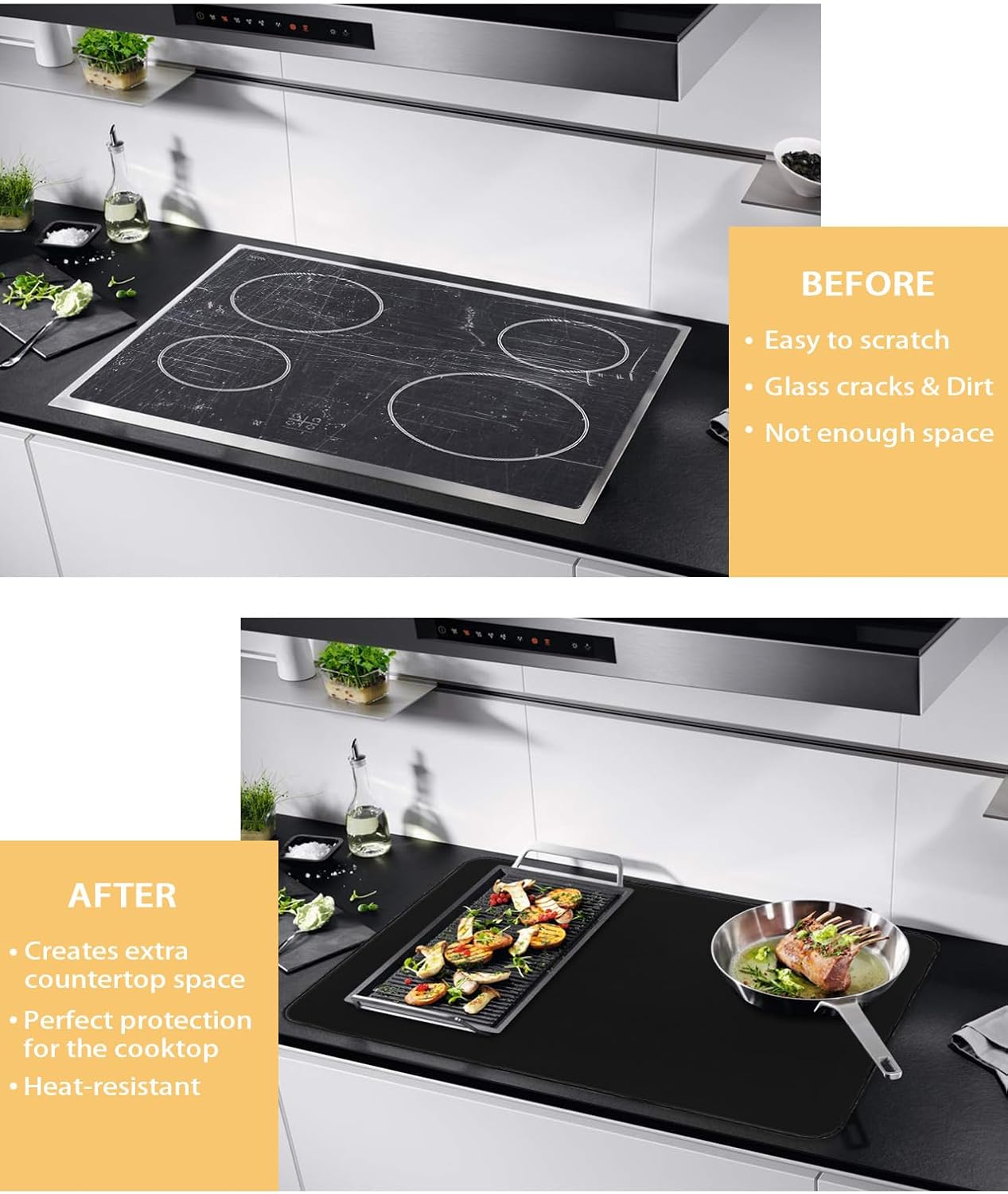 Stove Cover Stove Top Covers for Electric Stove Pure Black Solid Color Heat Resistant Glass Top Stove Cover Induction Cooktop Protector 24 x 21 Inch