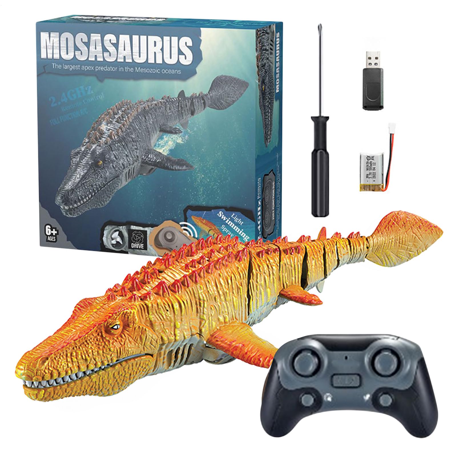 Giocattolo di Mosasaurs subacqueo - Creatura 'acqua telecomandata con effetto spray | Reptile di nuoto RC realistico con luci per avventure in piscina, di bagno interattivo o gioco estivo al