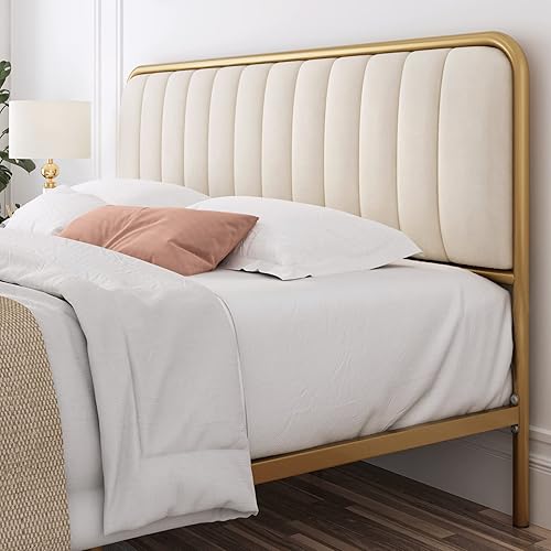 Miniatura 5 de HITHOS Marco de Cama Tamaño Queen con Cabecera Tapizada con Botones, Base de Colchón de Metal Resistente con Listones de Madera, Montaje Fácil, Sin