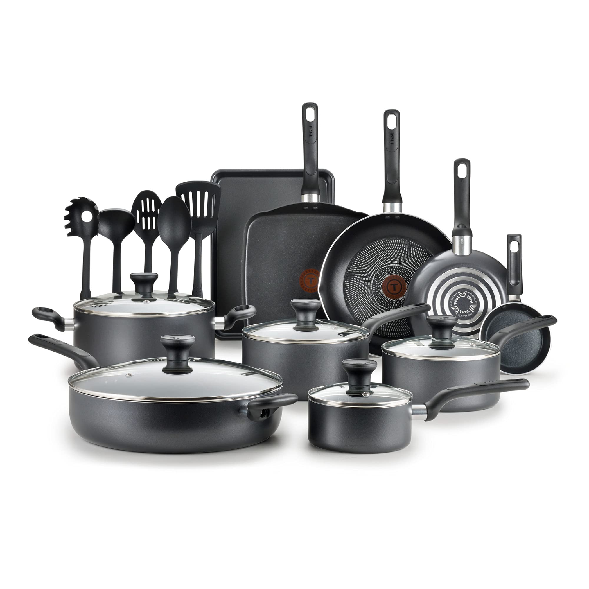 T-fal Easy Care 20-Piece Nonstick Cookware Set, Thermospot. (GREY)