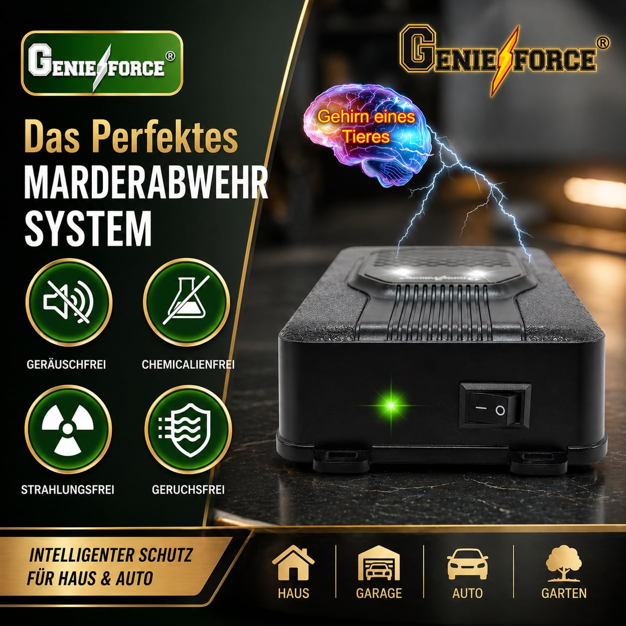 2 x Genieforce® Marder Combat+ Marderschutz, Marderschreck Ultraschall, Marderabwehr, Mäuseabwehr für Autos, Haus, und Garten, Anschluss an 12V Autobatterie, USB oder Batteriebetrieb - GF-JC-77