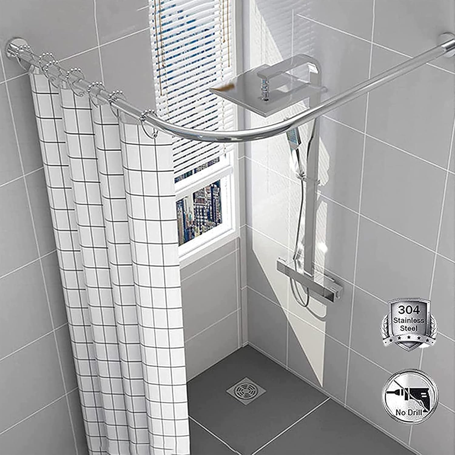 Barre de douche courbée L-SD réglable en acier inoxydable 60-80 cm x 60-80 cm Idéal pour salle de bain peu encombrant
