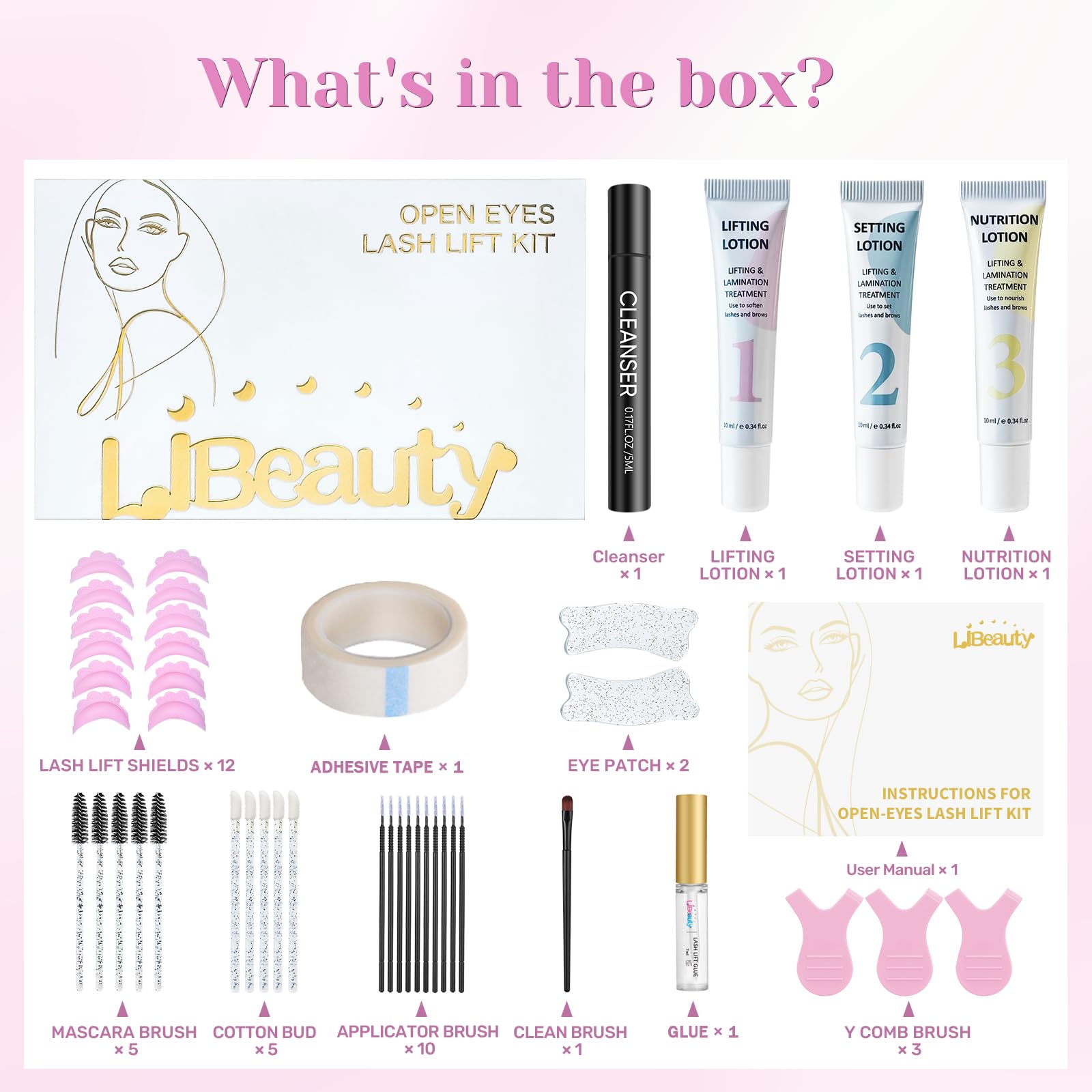 Libeauty Kit Laminazione Ciglia & Laminazione Sopracciglia – Lash Lift Kit Coreano con Open-Eye Pads, Rehaussement Ciglia Facile a Casa o in Salone, Strumenti Inclusi per DIY