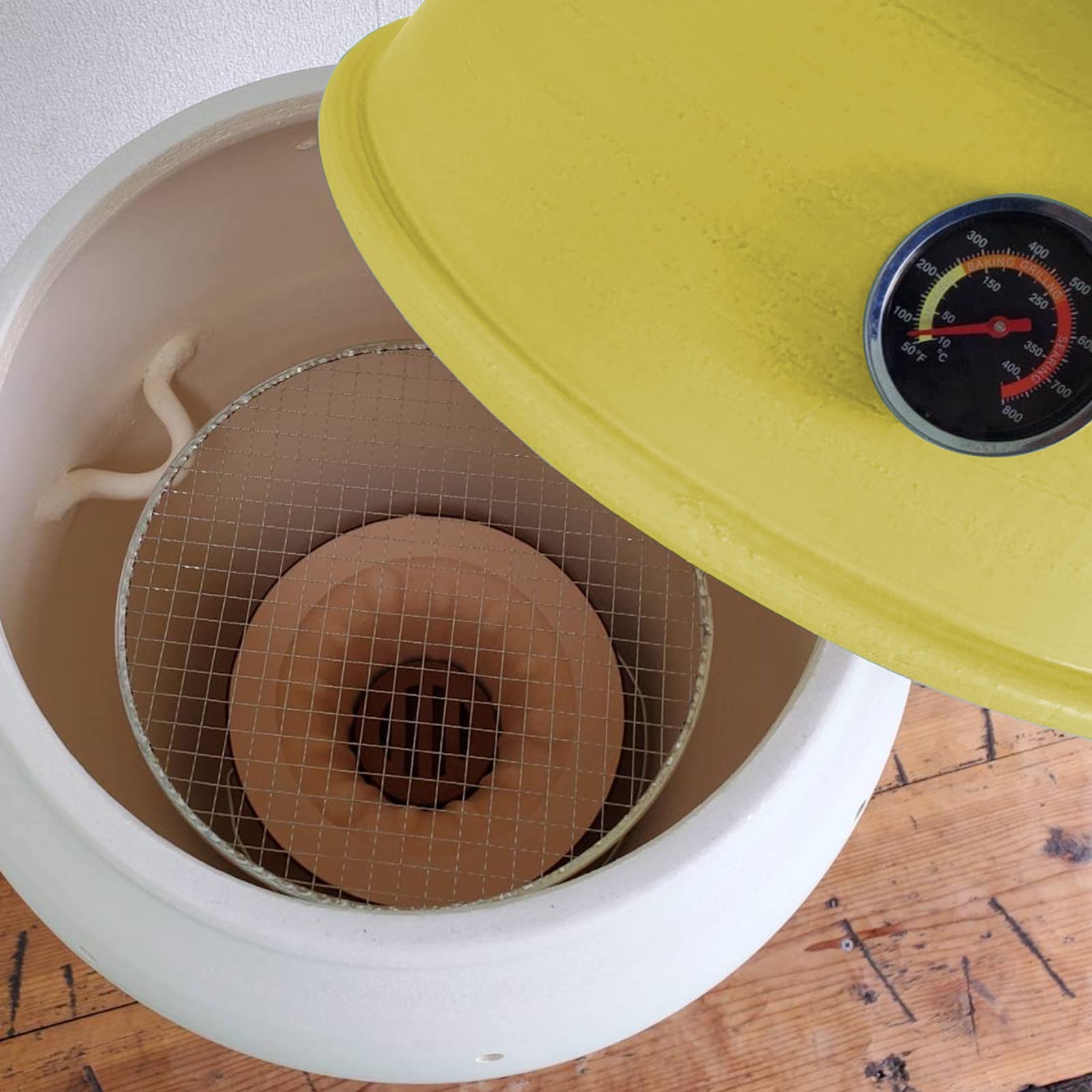 Amazon.co.jp: 信楽焼 焼き芋壺 イエロー 温度計付き 焼き網・七輪