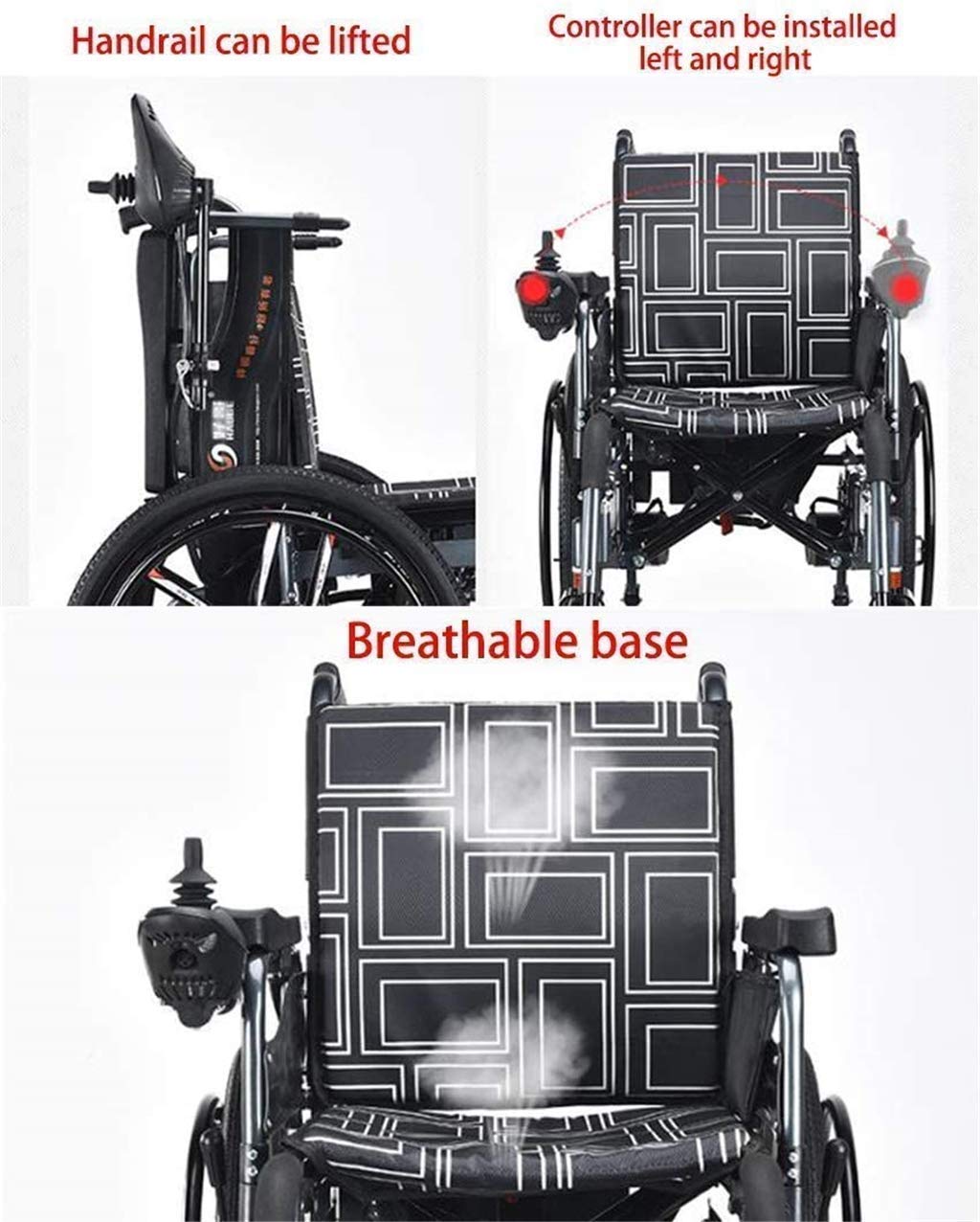 Carrozzina elettrica pieghevole sedia a rotelle elettrica deluxe per anziani disabili motorizzata leggera pieghevole sedia a rotelle elettrica pieghevole scooter, larghezza sedile 46 cm, capacità di p