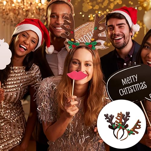 Miniatura 5 de Lurrose 2 diademas de cuernos de reno de Navidad, diadema de cuerno de alce de Navidad, diadema con purpurina, disfraz de cosplay, diadema