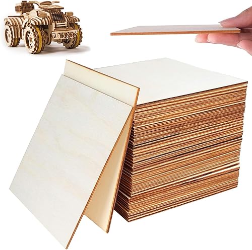 RHBLME 50 cuadrados de madera de 5 x 5 pulgadas, hojas de madera contrachapada de tilo sin terminar de 18 pulgadas de grosor, cuadrados de madera en