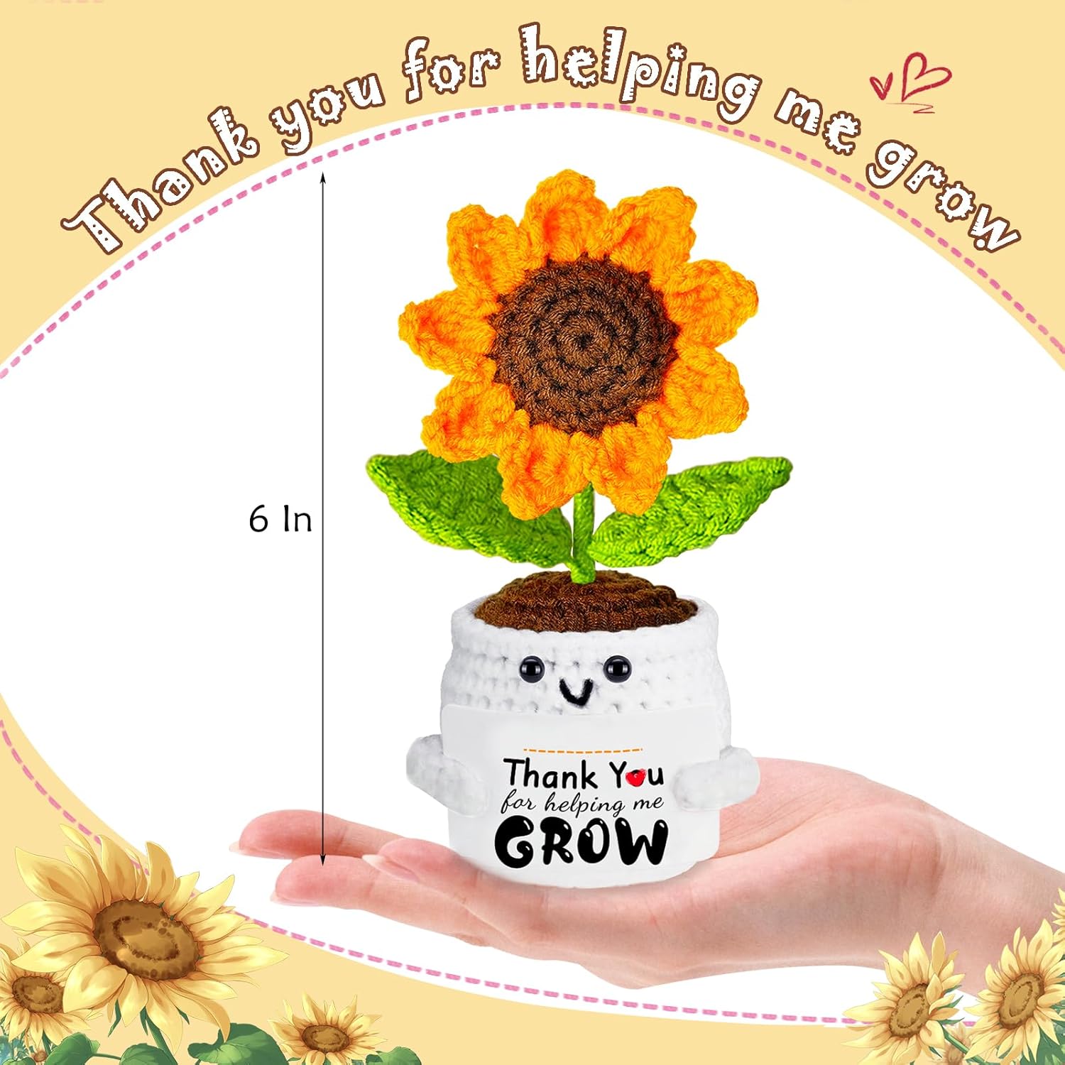 Teacher Appreciation Gifts, Valentines Day Teacher Gifts Handmade Crochet Sunflower Doll, Personalized Birthday Thank You Gift for Teachers Mentor Coworker Boss Valentine's Easter Retirement Gift - Image 7