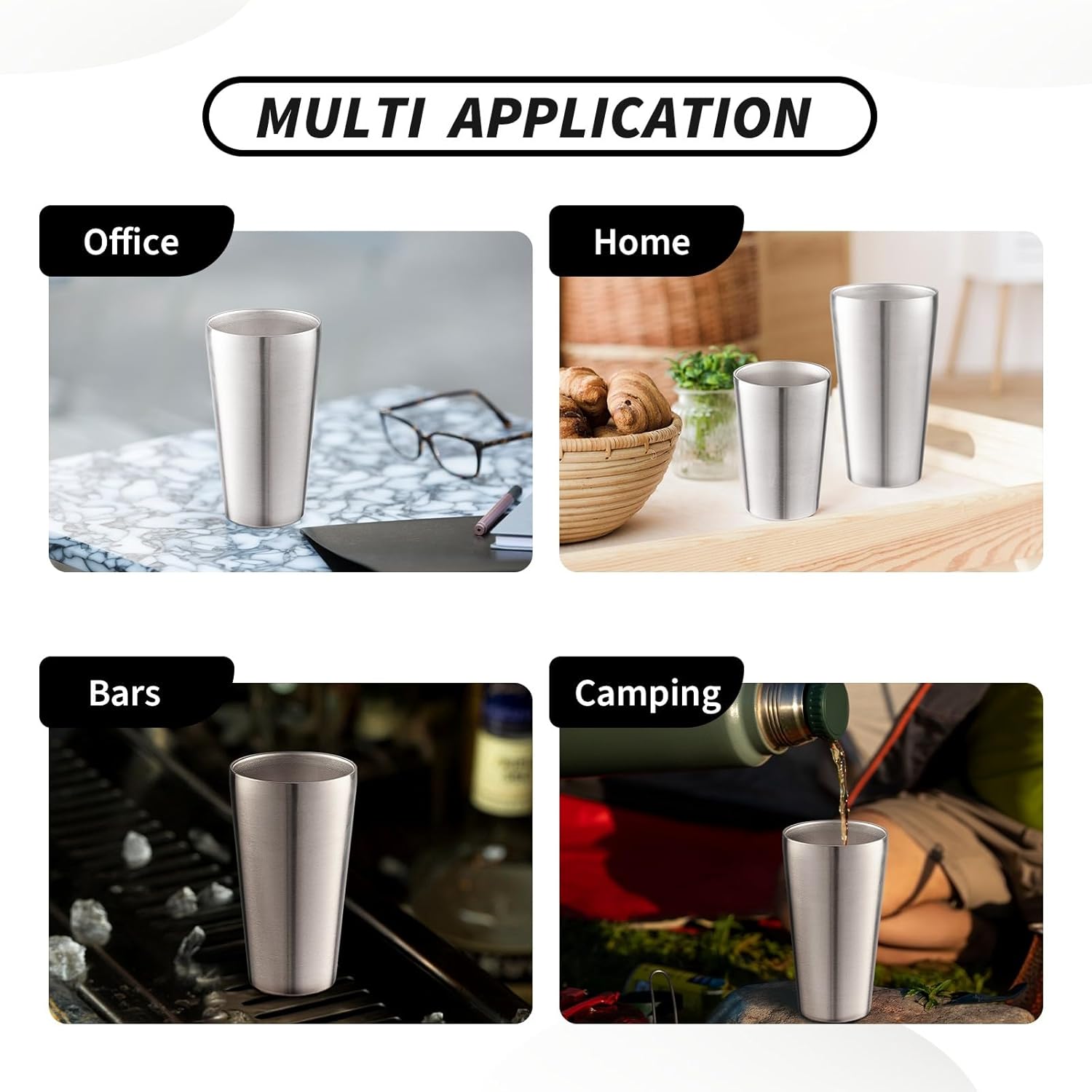 6 Pack 18.6 oz Stainless Steel Insulated Cup, Double Wall Vacuum Metal Cup, Reusable Camping Cups Unbreakable Indoor Outdoor for Party, Home, Office, BBQ, Silver - Image 5