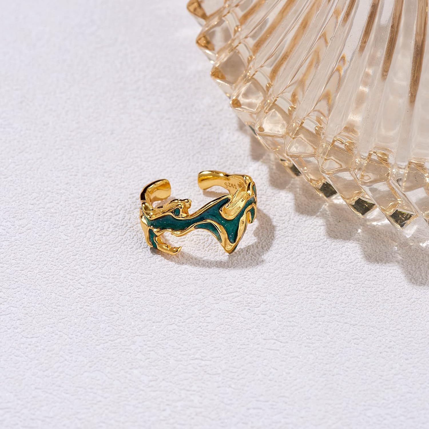 Ornaland 925 Sterling Silver Open Ring Adjustable Oil Drip Irregular Enamel Ring Finger Ring Joint Stackable Ring Jewellery Gifts for Women, Gold - Image 5