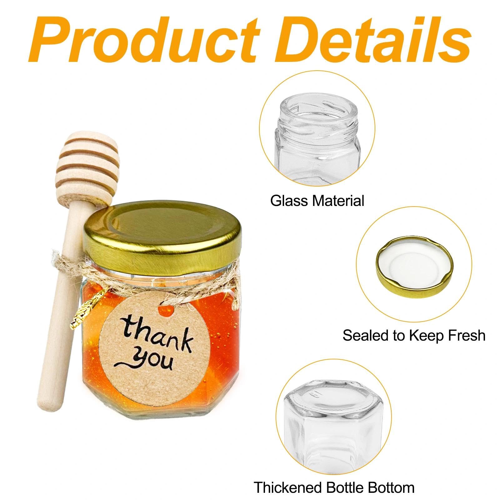 20 PCS Vasetti per Marmellata, Vasetti Vetro Piccoli per Miele 45ml, Contenitore Miele, Bottigliette di Vetro Piccole, Piccoli Barattoli, per Bomboniere Battesimo, Matrimoni e Feste