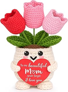 Mom Birthday Gifts from Daughter Son, Christmas Best Mom Ever Gift for New Moms Bonusmom Stepmom Mother in Law I Love You Funny Handmade Crochet Tulip Flower Gift for Mama Mommy