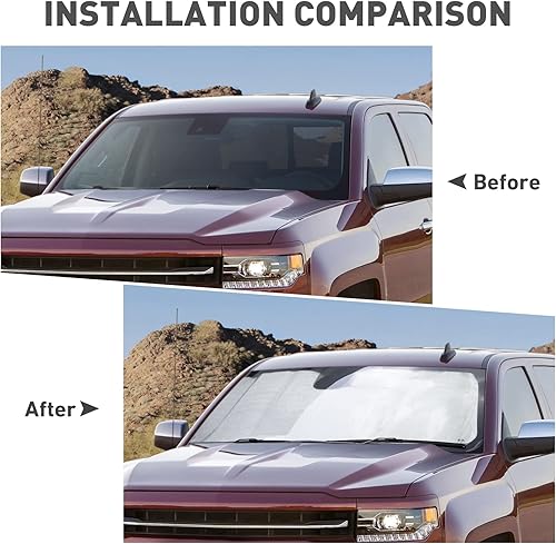 Miniatura 6 de Voodonala Parasol para parabrisas para Chevy Silverado 2014-2018, parasol plegable para ventana de camión, compatible con Chevy Silverado 2014-2018