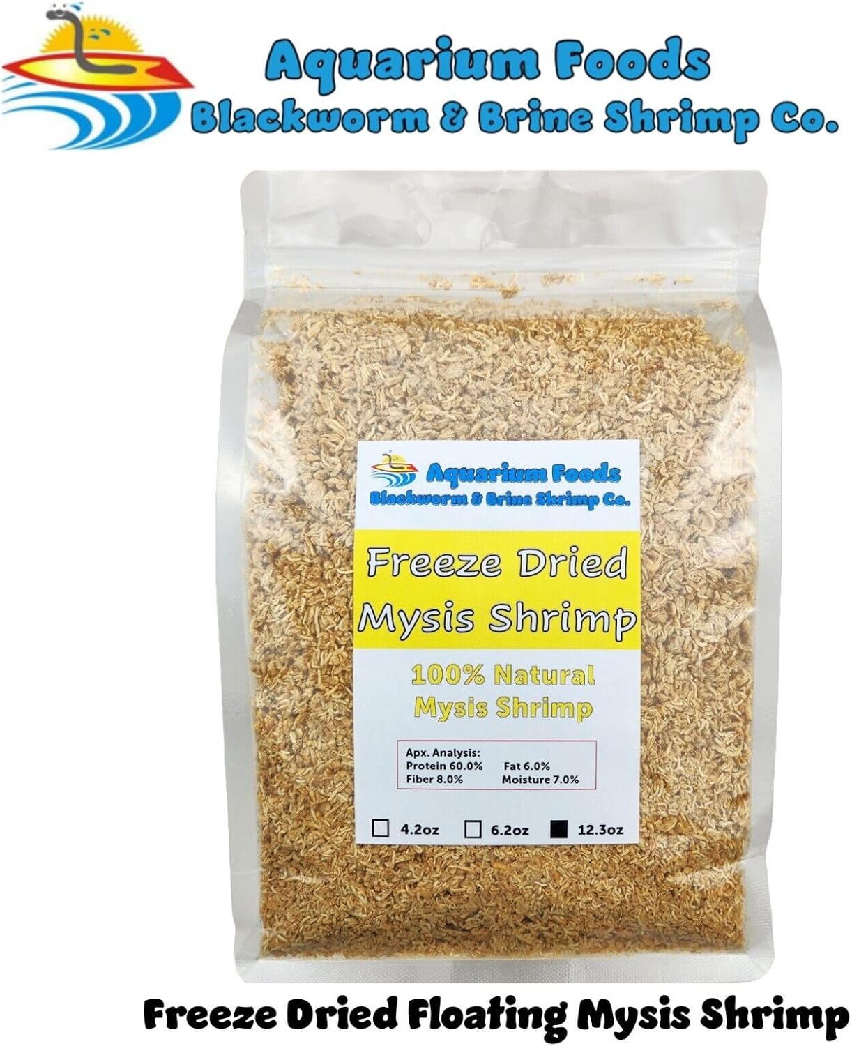 Aquatic Foods Inc. Mysis Shrimp, Floating Freeze Dried Mysis Shrimp for Marines, Corals, Anemones, All Tropical Fish, Cichlids, Discus, Tetras, Goldfish, Catfish, Koi & Pond Fish…12.3oz Clear Bag