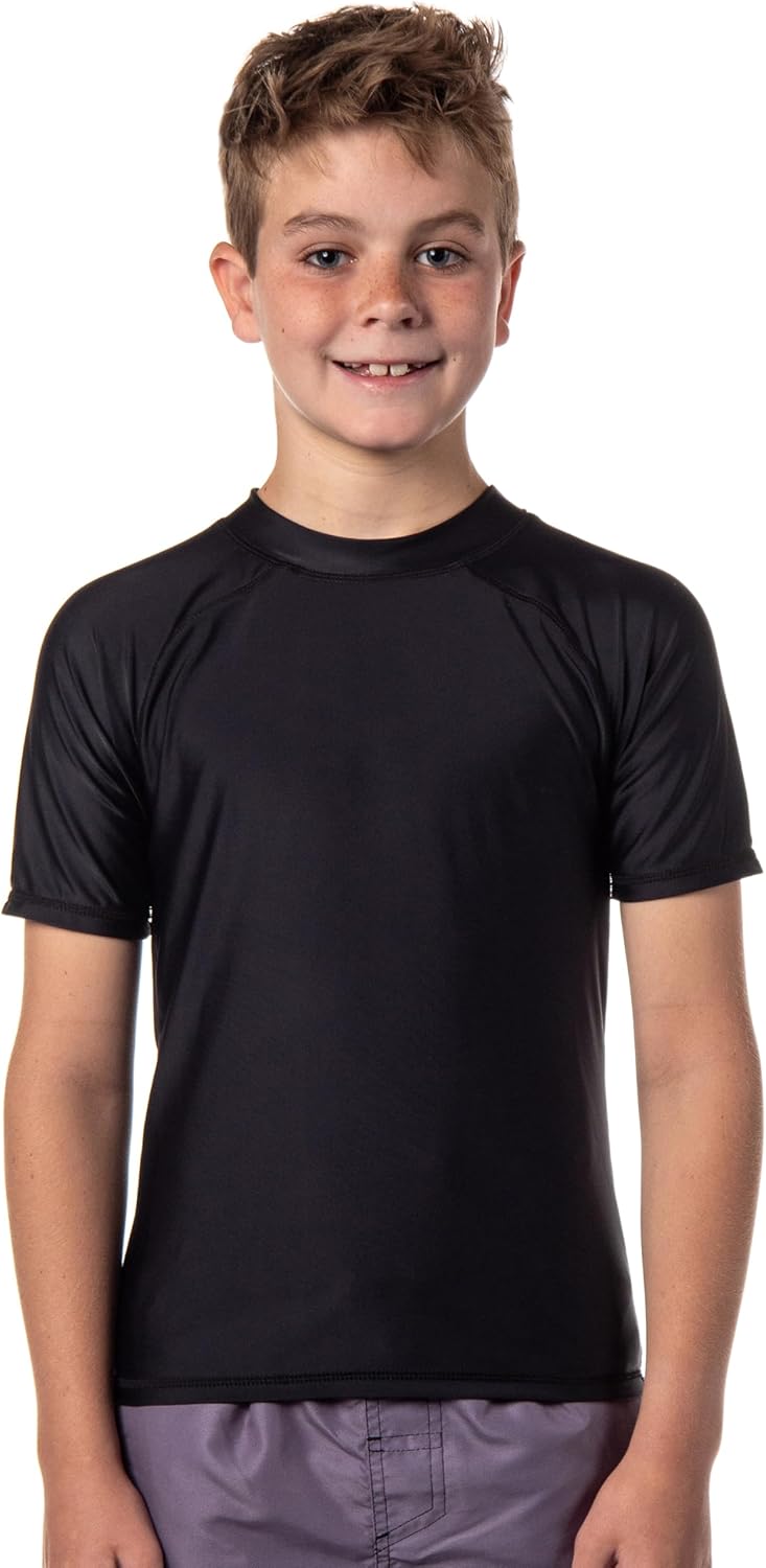 Boys' Short-Sleeve Swimsuit Rashguard Shirt Quick Dry Lightweight Sun Protection Swim Shirt Outdoor Fishing Hiking