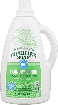 Charlies Soap Laundry Liquid 100 Loads, 1 Pack 75.0 Fl Oz Natural Deep Cleaning Hypoallergenic Laundry Detergent Eco-Friendly, Safe and Effective