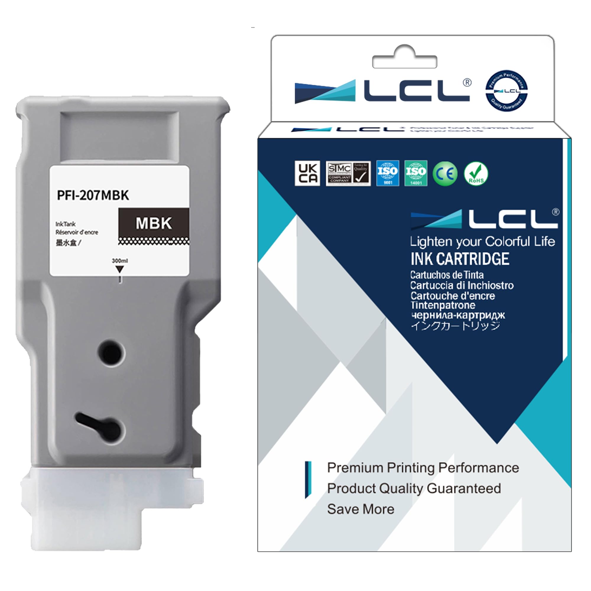 LCL PFI-207 Matte Black 300-ml Ink Cartridge Replacement for Canon PFI-207 PFI-207MBK PFI207MBK for Canon ImagePROGRAF iPF680 iPF685 iPF780 iPF785 Printer (1-Pack)