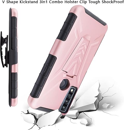 Miniatura 3 de Funda para Alcatel TCL 4X 5G (T601DL)  TCL 20 A 5G Funda de teléfono con clip de cinturón con soporte incorporado de vidrio templado, funda