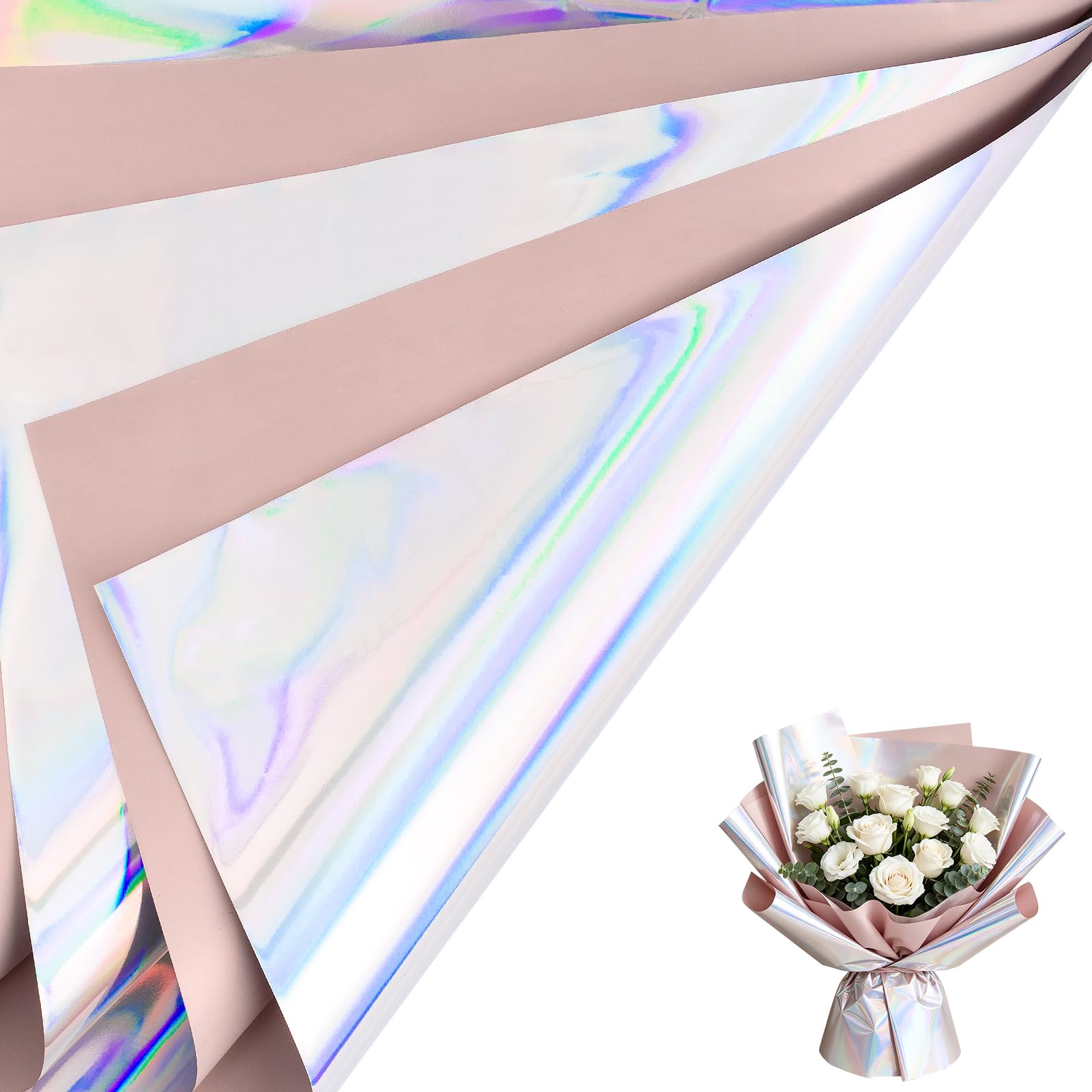 RUSPEPA 20 Sheets Double-Sided Matte Waterproof Flower Wrapping Paper, Silver & White, Florist Packaging for Wedding, & DIY Crafts — image 1