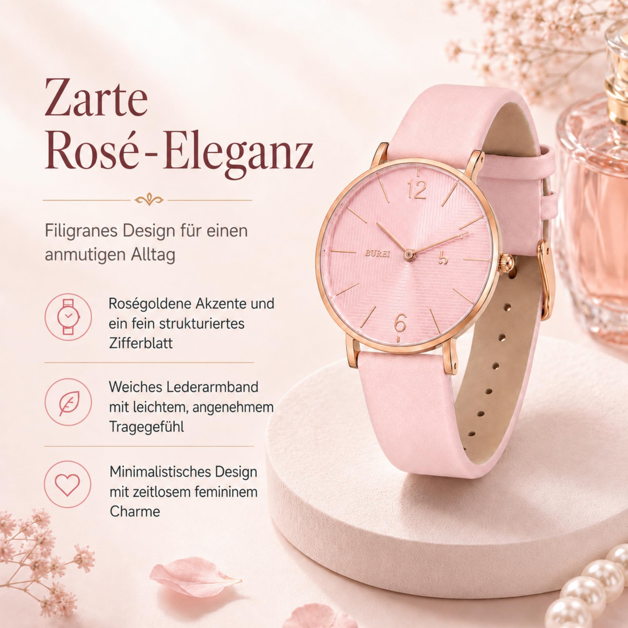 BUREI Ultradünne Damenuhr Minimalistisches Japanisches Klassisch delstahl Armbanduhr Damen Geschenke für Frauen