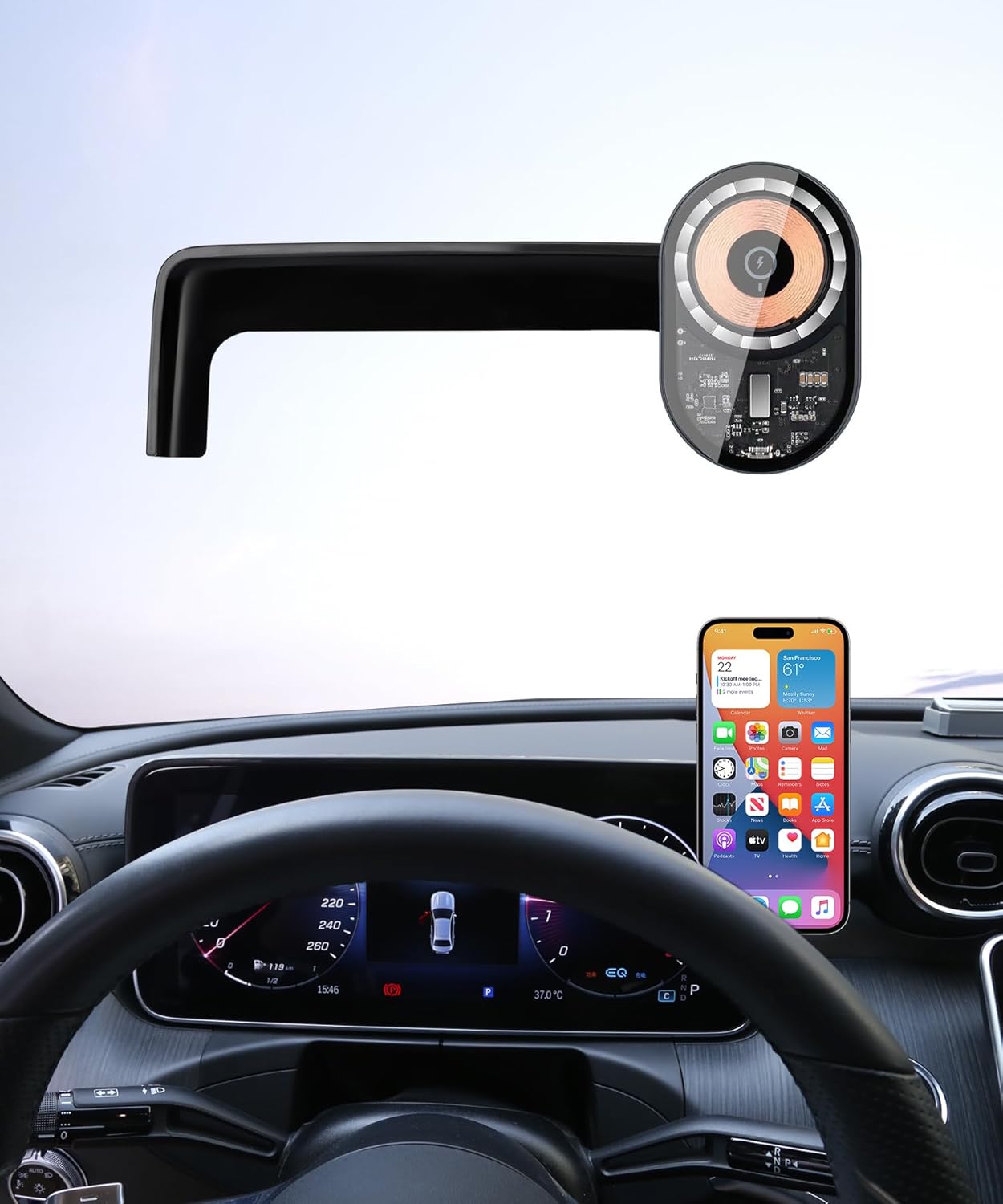 Wireless Charging car Phone Holder for Mercedes Benz GLC-Class 2023-2025/C-Class 2022-2025 Accessories 12.3 inch Screen Fixed Clip,360° Rotation car Phone Mount Compatible with MagSafe