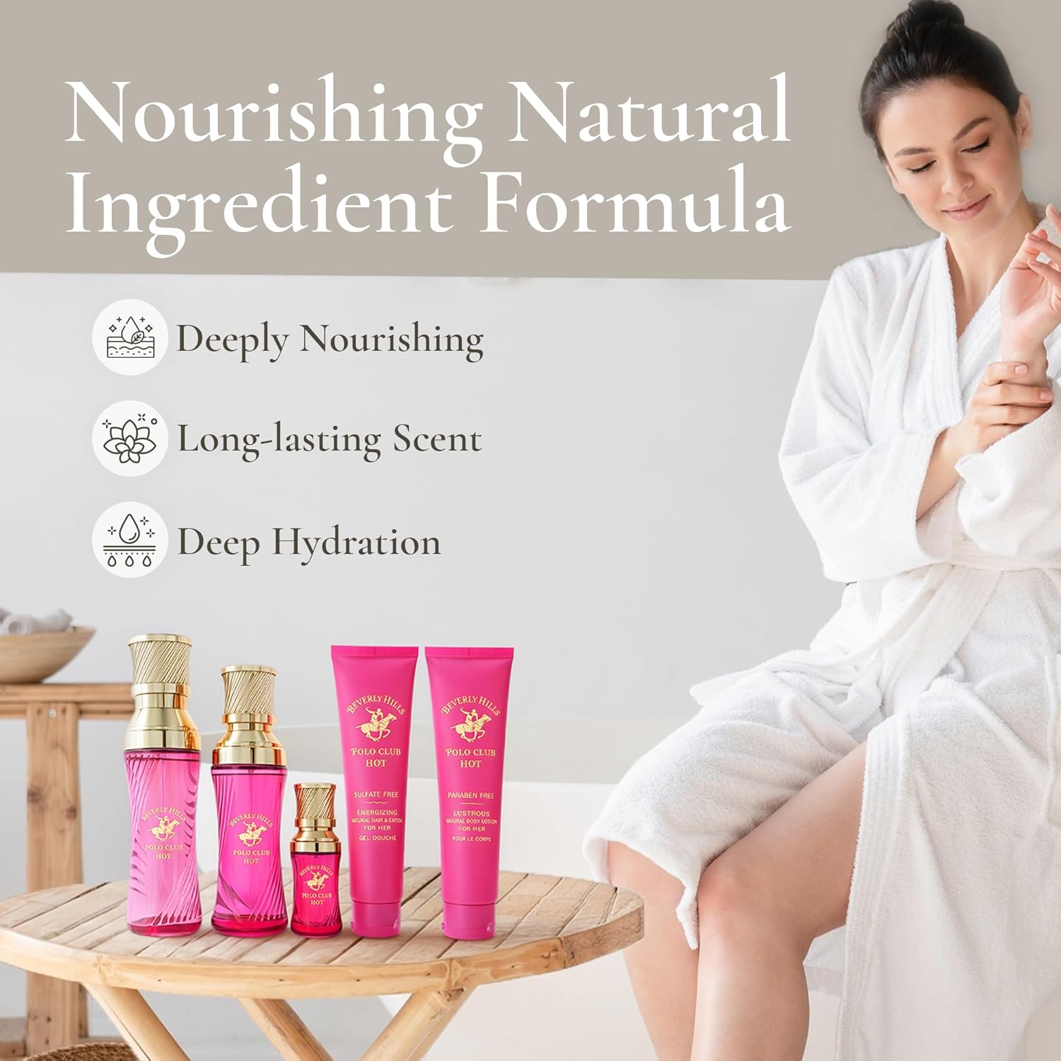 Beverly Hills Polo Club BHPC HOT Women's 5-Piece Fragrance Gift Set - Amber & Vanilla Eau de Parfum Collection with Natural Body Lotion & Hair Wash for Her - Image 4