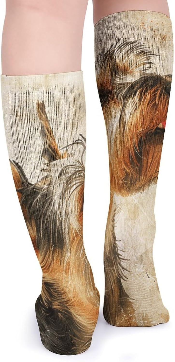 5 Pairs Knee High Socks Yorkshire Terrier Dog Long Tube Boot Seamless Toe
