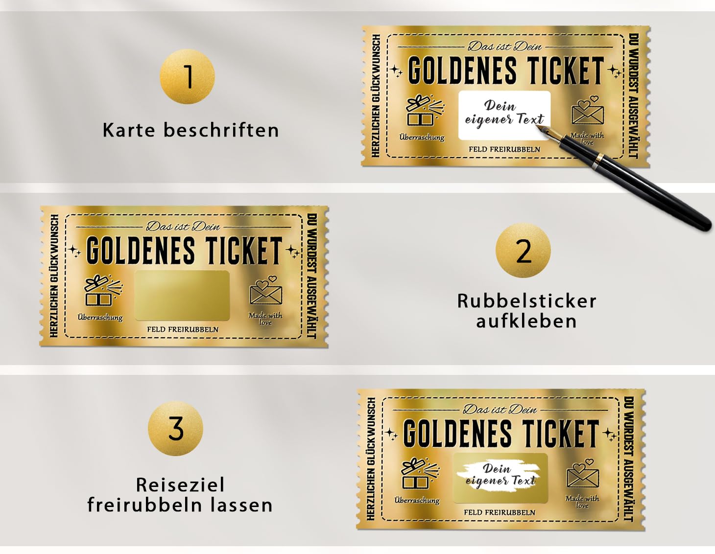 CraftWerk Gouden Ticket met Krasoppervlak - Personaliseerbare Voucher om Zelf in te Vullen als Cadeau voor Vrouwen, Vriend en Vriendin - Kraslot voor Verjaardag, Bioscoop en Kerstmis