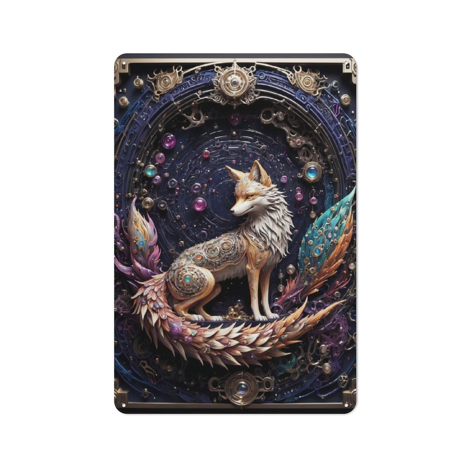 Junmoney Great Tailed Fox Tin Wall Plaque 30X20cm With For Guest Room Or Hallway, For Garage, Workshop And Man Cave Decoration