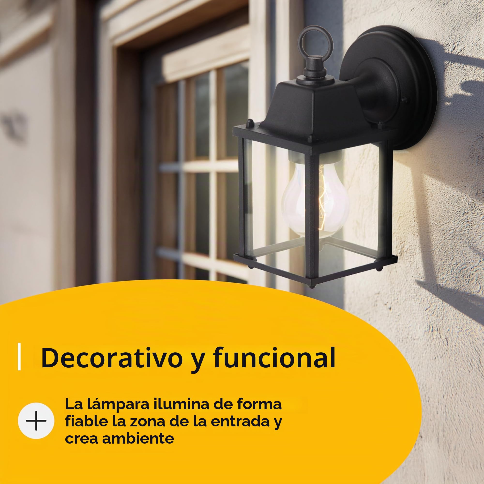 Brilliant 96186/06 Irvin - Lámpara de pared para exteriores (metal y cristal, 1 bombilla E27, 60 W), color negro