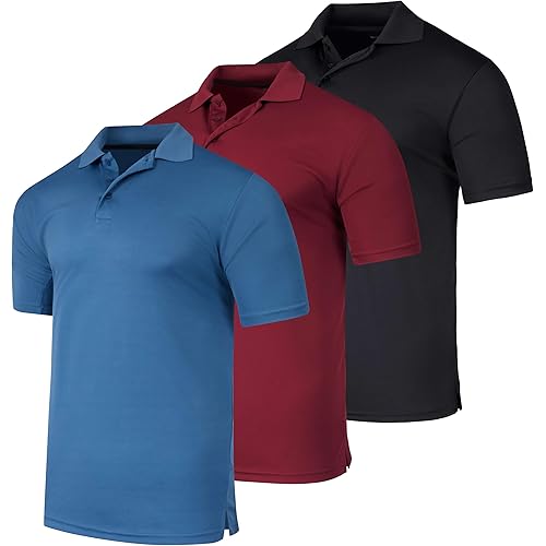 Real Essentials 3 Pack: Men's Quick-Dry Short Sleeve Athletic Performance Polo Shirt (Available in Big & Tall)