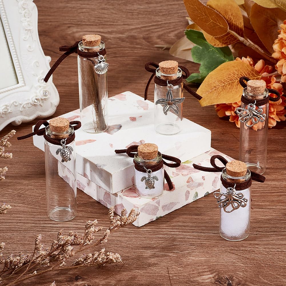 DELORIGIN 20Pcs Pet Fur Memorial Jar 20 Styles Sea Animals Theme Vial with Alloy Pendants Transparent Glass Empty Bottles for Ashes Or Hair Dog Or Cat Keepsake Pet Memorialize Gift - Image 3