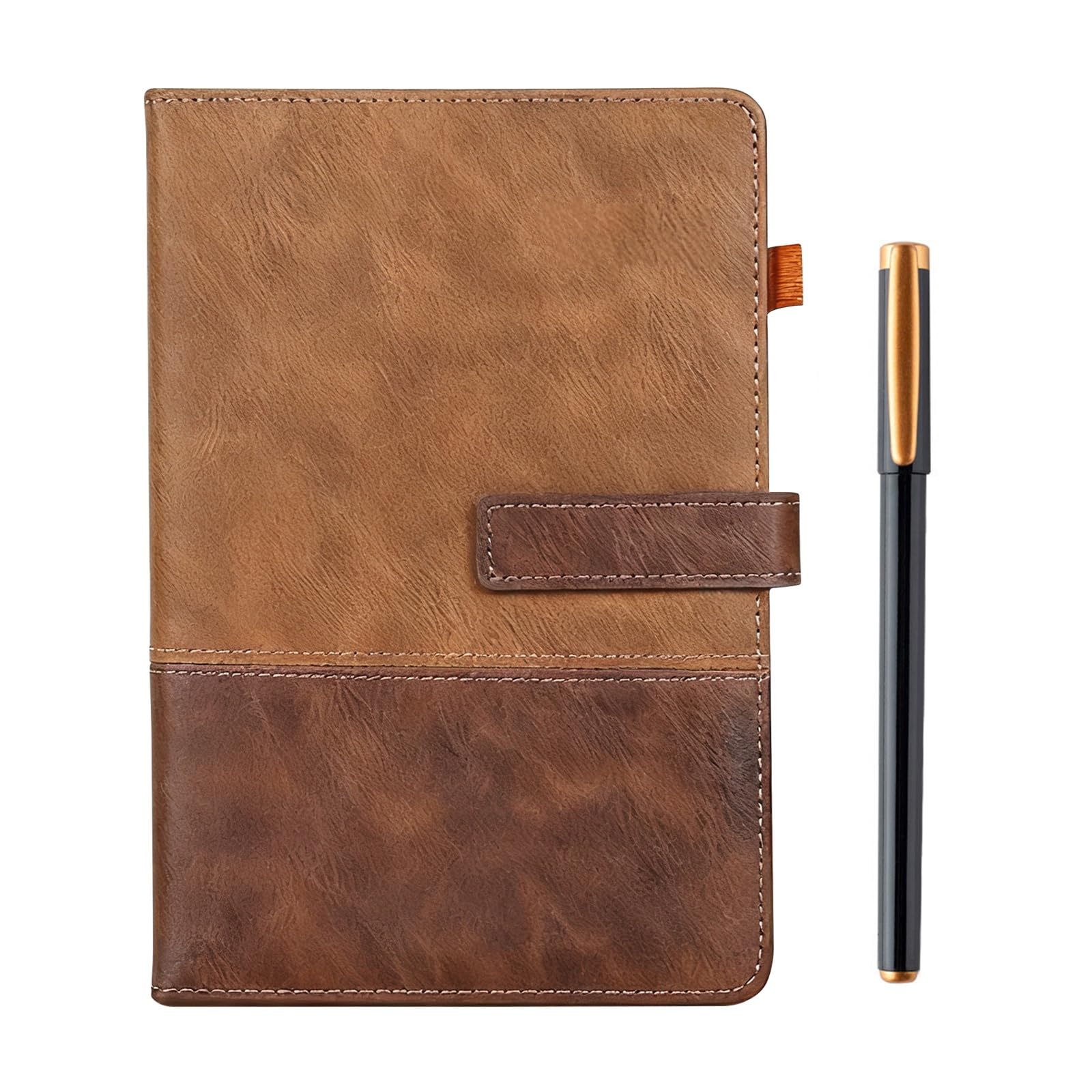 SIMDAO A5 Leather Notebook with Pen, 200 Pages Journal with Magnetic Closure, Hardcover Journal with Pen Holder, Lined Notepad for Business, School, Travel, Office 5.7"×8.3" (Brown)