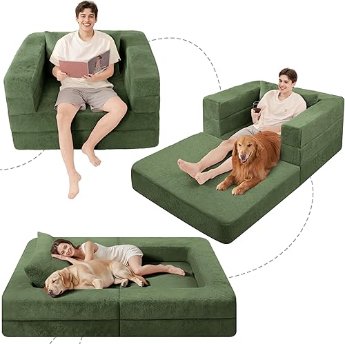 Miniatura 176 de Cama humana gigante para perro, cama 3 en 1 para perro de tamaño humano con funda de piel sintética lavable, cama grande plegable para mascotas con