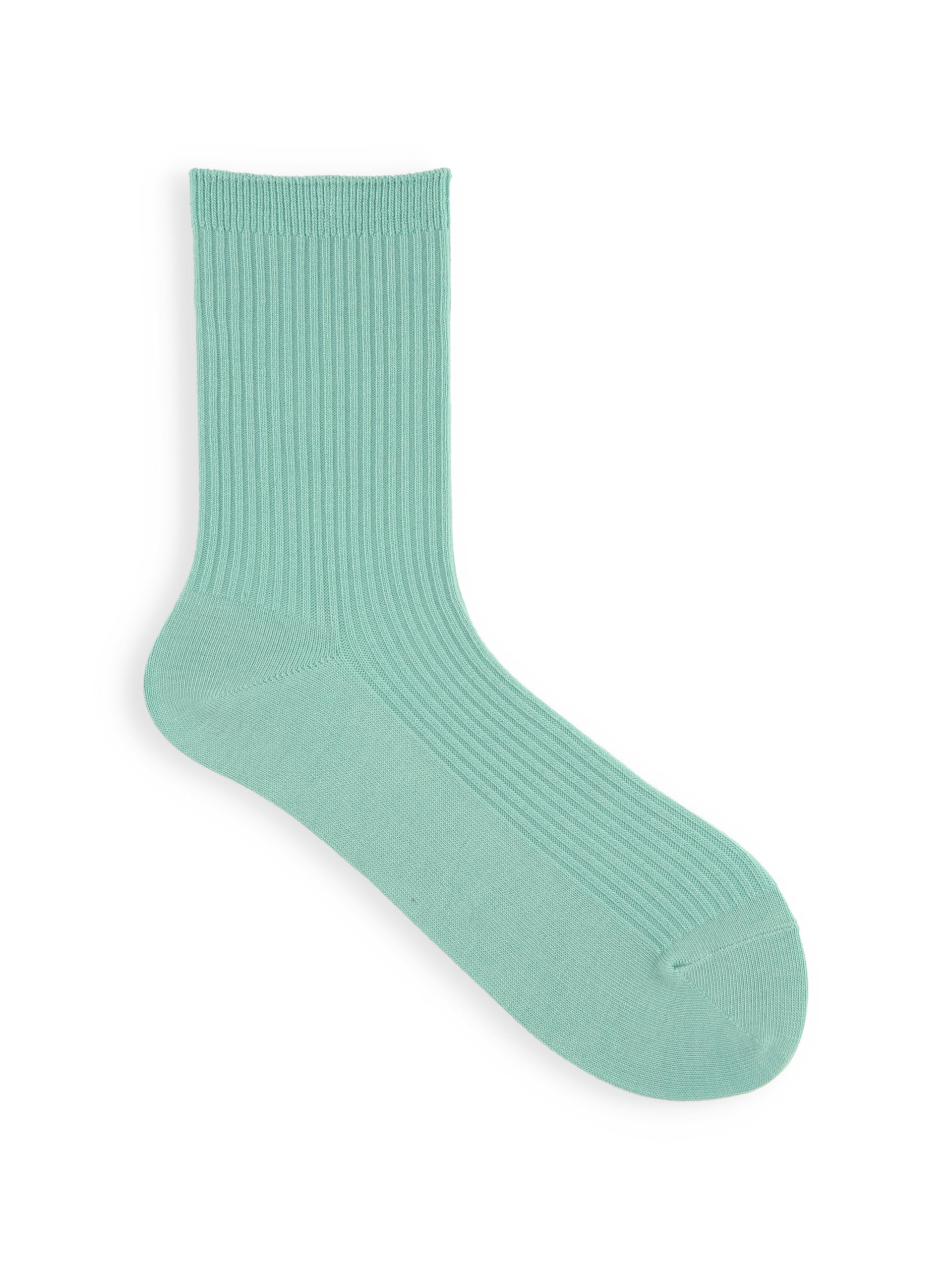 Tabio 2x2 Rib Crew Socks Smoky Sax Cotton Blend Women US 5.5-8 Japan