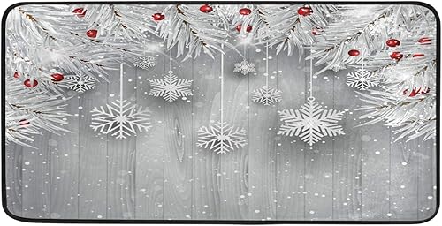 Miniatura 1 de ALAZA - Alfombras de cocina con copos de nieve para árbol de Navidad antideslizantes suaves alfombrillas de pie para decoración del hogar 390 x 197in
