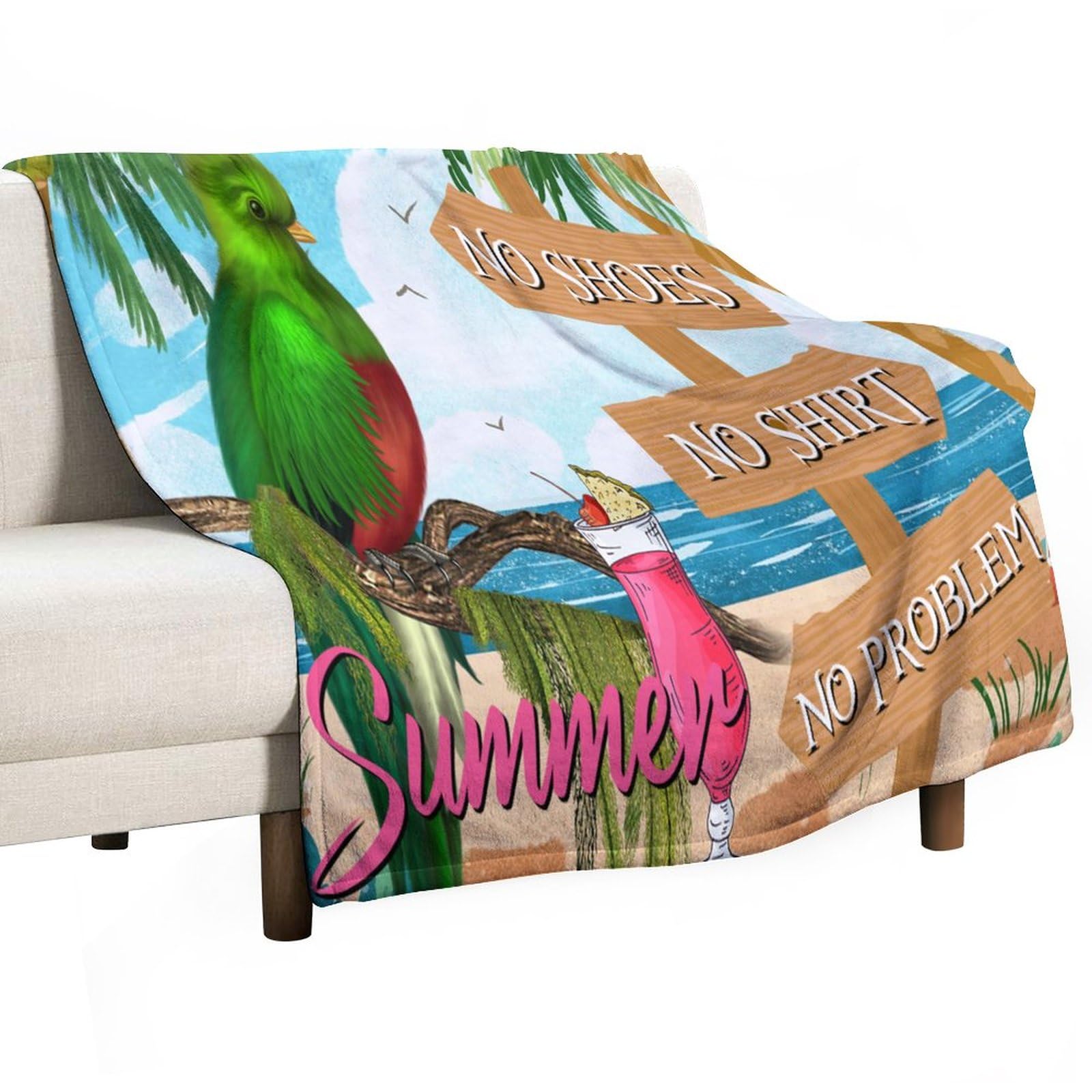 Couverture polaire en flanelle motif perroquet et flamant rose 152x203 cm
