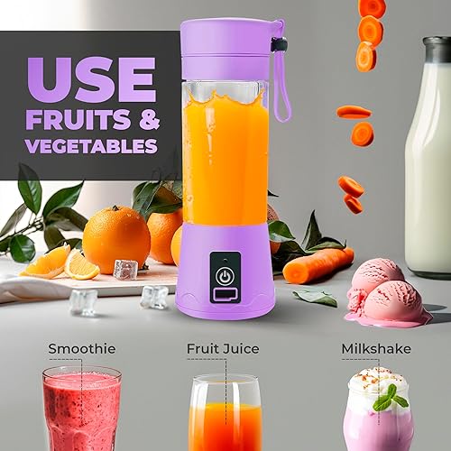Miniatura 4 de Licuadora portátil de tamaño personal, licuadora de 12.8 fl oz, licuadora y batidos, taza de jugo de viaje sin BPA con potente mezcla, recién