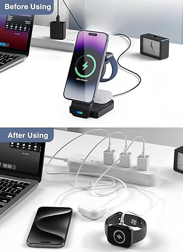 Miniatura 4 de Cargador inalámbrico magnético para Apple MagSafe, estación de carga inalámbrica 3 en 1 para Apple Watch y iPhone, soporte de cargador plegable