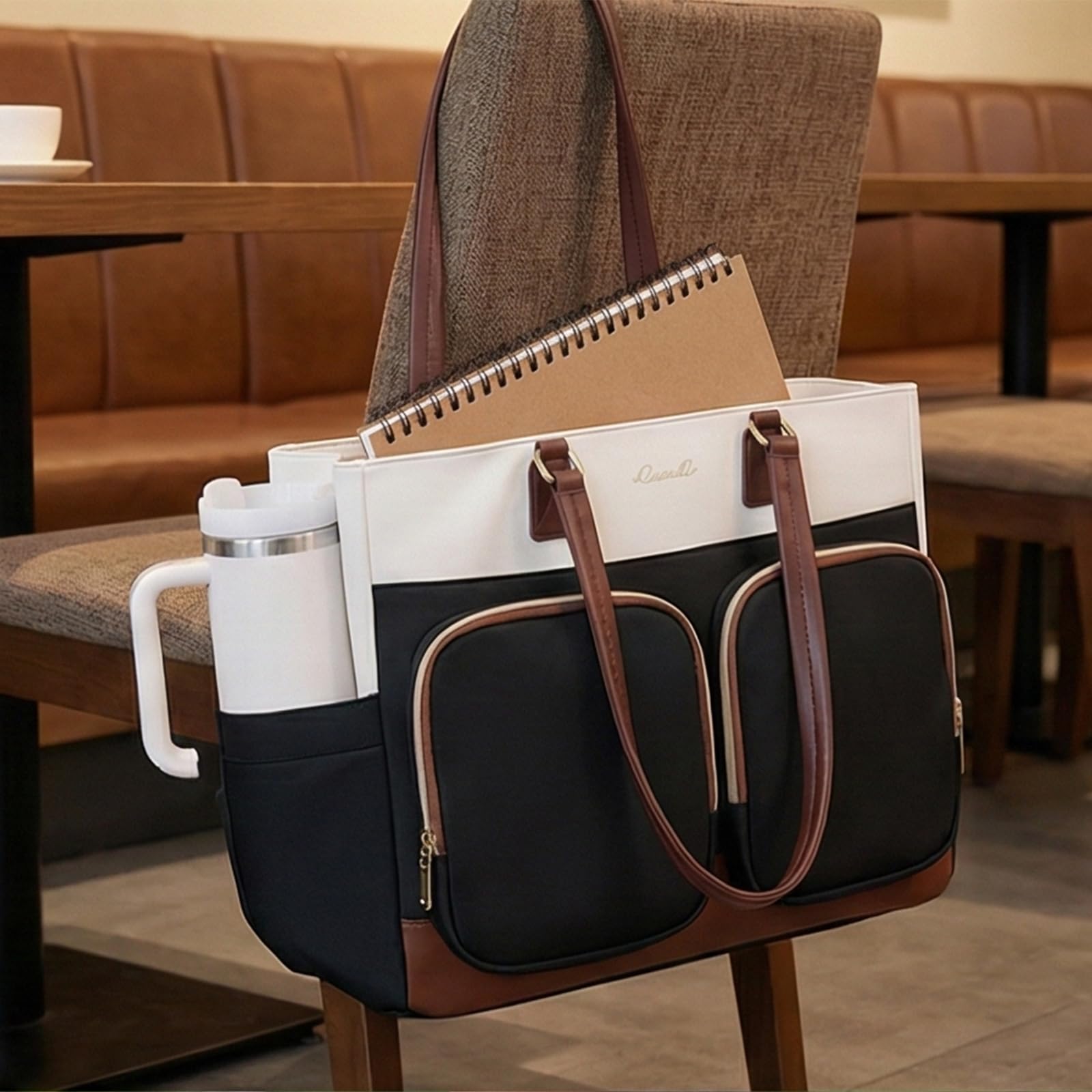 Sac Isotherme, Cabas pour Femmes avec Compartiment Repas isolé, Sac à Lunch pour Le Travail, Sac pour Ordinateur Portable 15,6 Pouces avec Porte-gobelet pour Enseignants Bureau collège