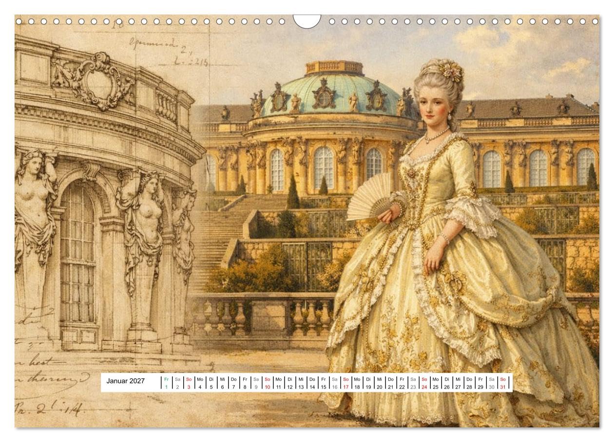 Rokoko Weltreise (Wandkalender 2027 DIN A3 quer), CALVENDO Monatskalender: Prachtvolle Paläste und ihre eleganten Damen (CALVENDO Orte)