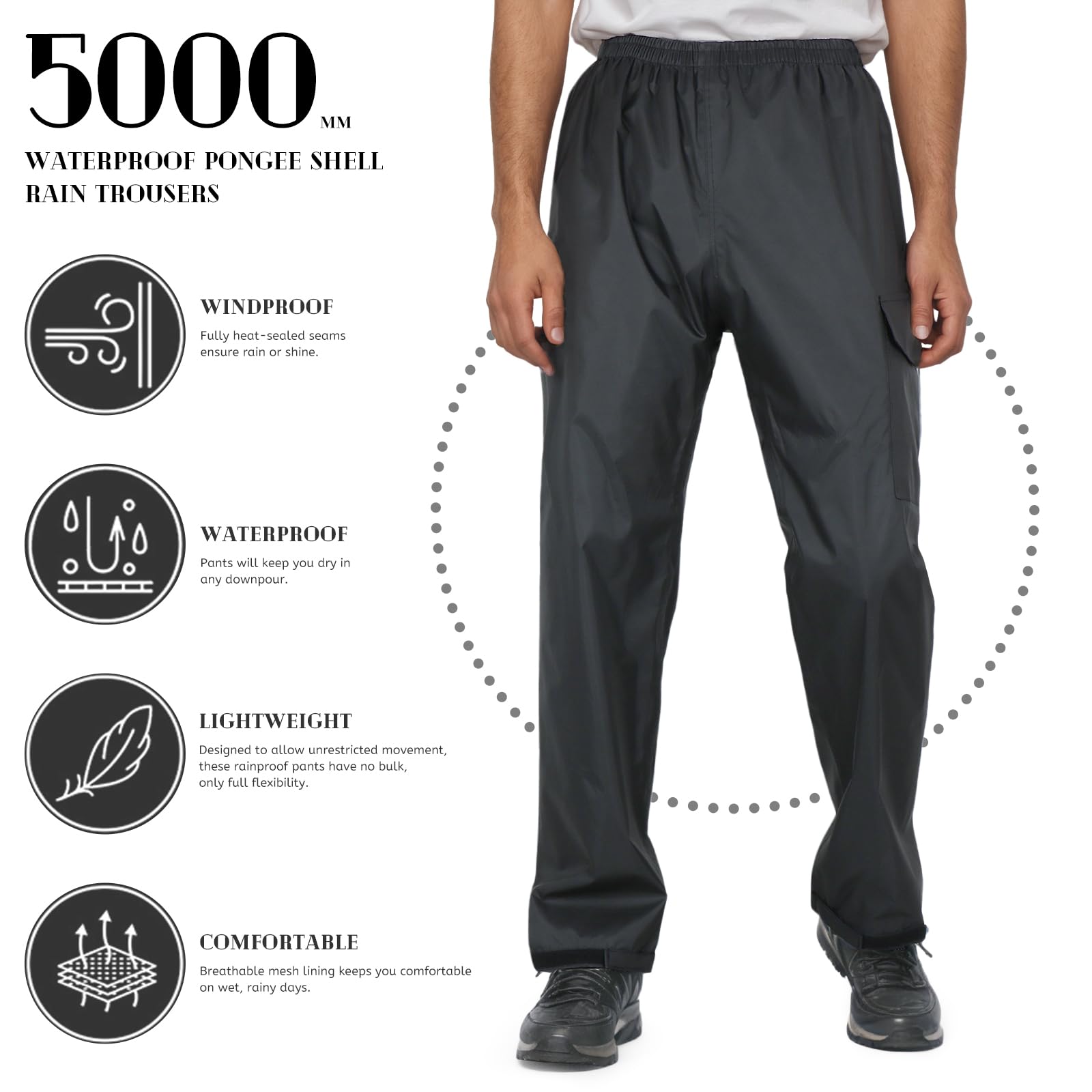 Pantalones Impermeables para Hombre Pantalones de Lluvia para Exteriores Ligeros y Gruesos a Prueba de Viento para Senderismo, Golf, Pesca, Ciclismo