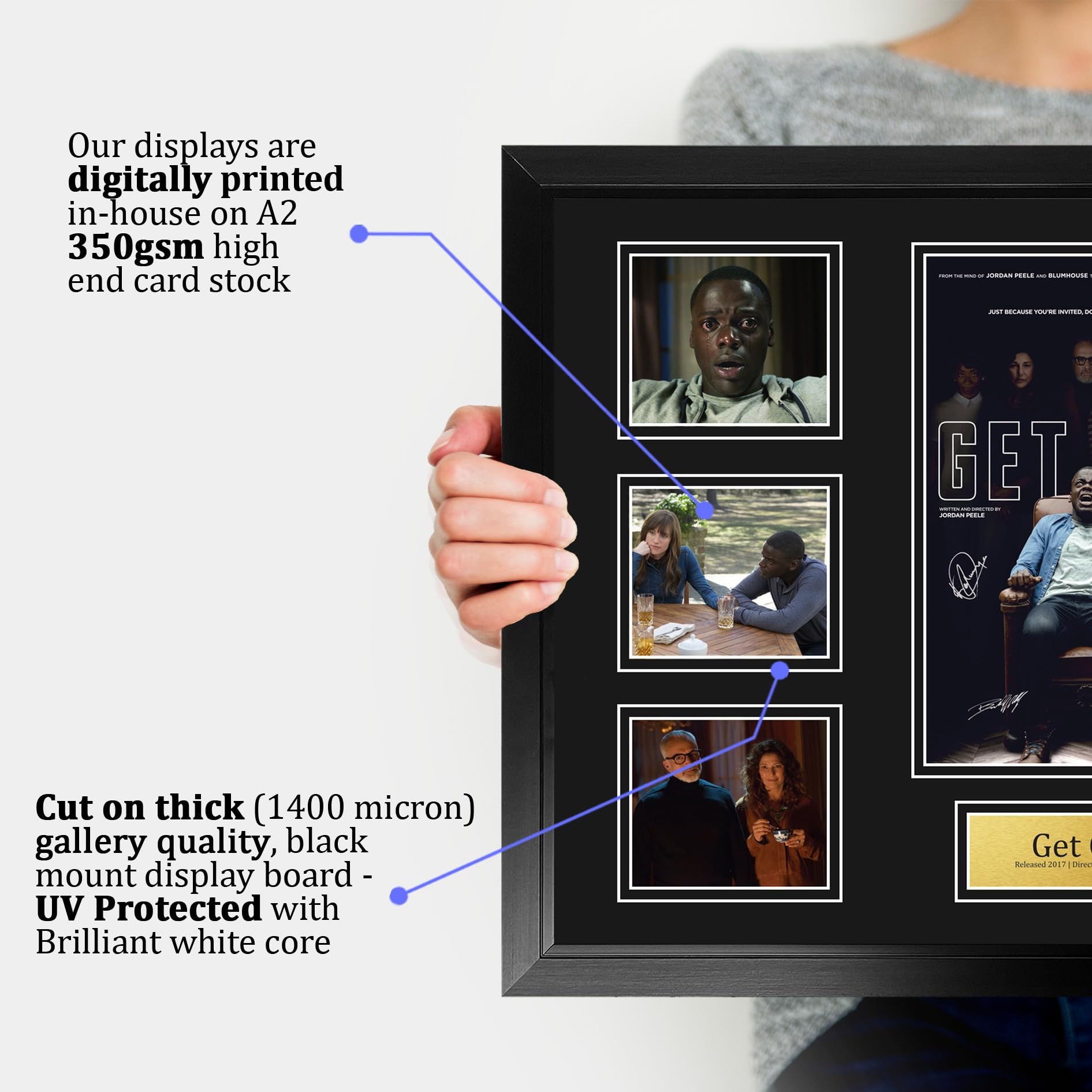 HWC Trading Get Out Podpisany Plakat Filmowy A2 Deluxe w Ramie