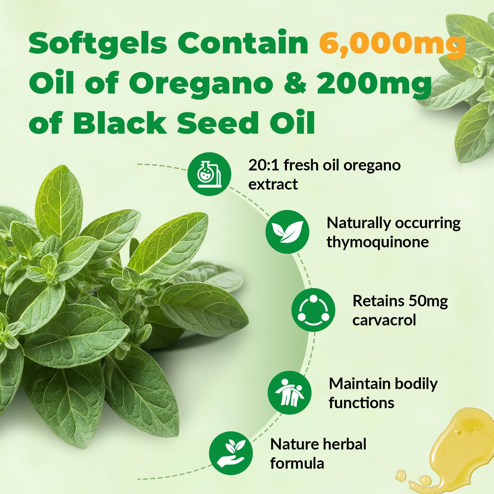 Oregano Oil with Black Seed Oil, Vitamin C and Zinc, 90 Softgels — Amazon image 3