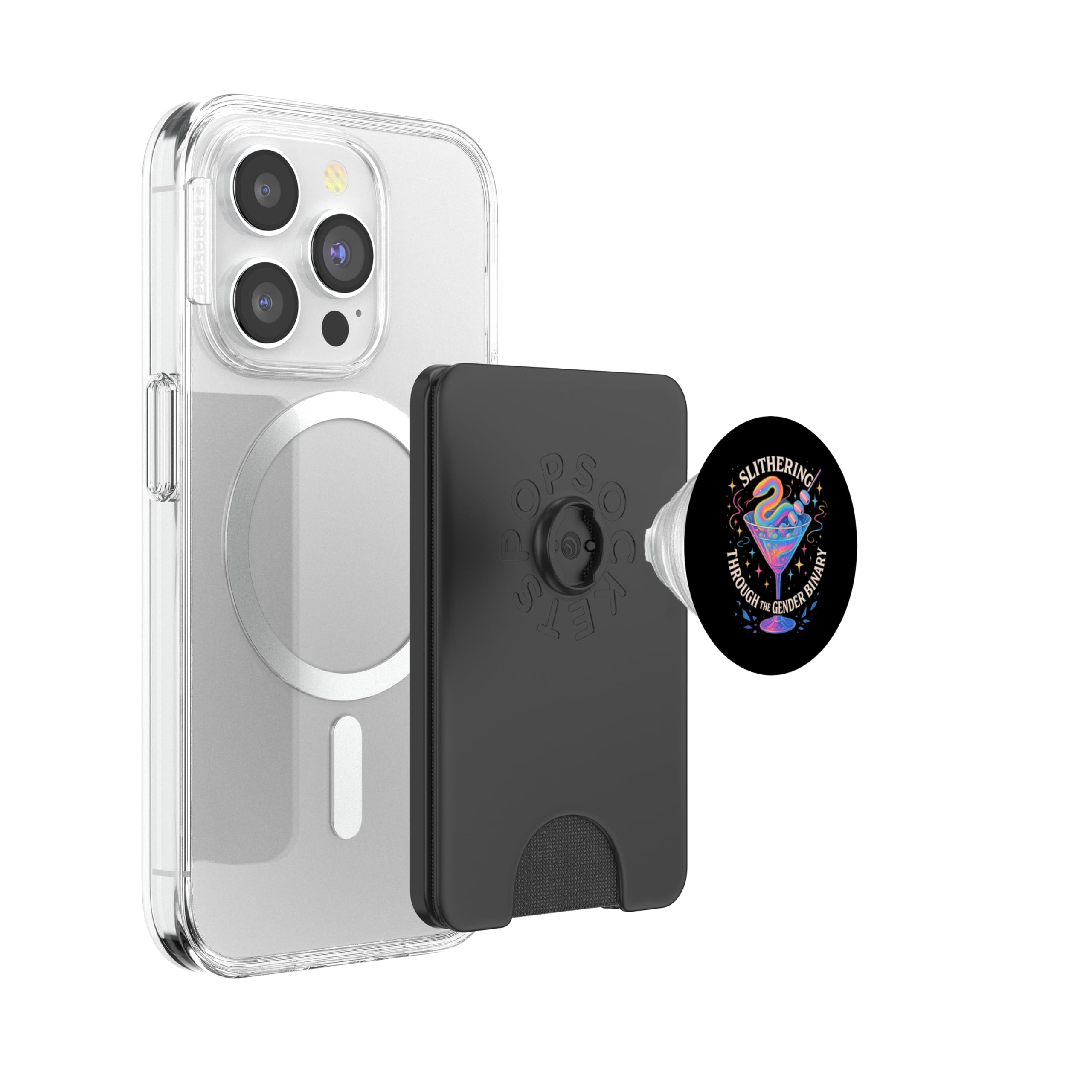 Deslizándose a través del diseño binario de serpiente LGBTQ de género PopSockets PopWallet para MagSafe