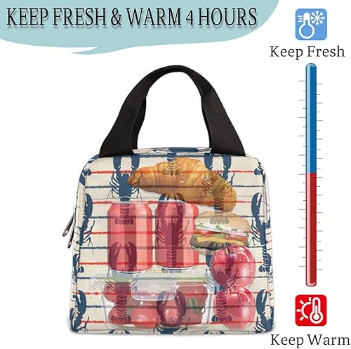 Miniatura 5 de Lonchera con diseño de langosta y grunge para mujer, lonchera aislada para adultos, lonchera retro, lonchera pequeña, bonita lonchera para mujeres,