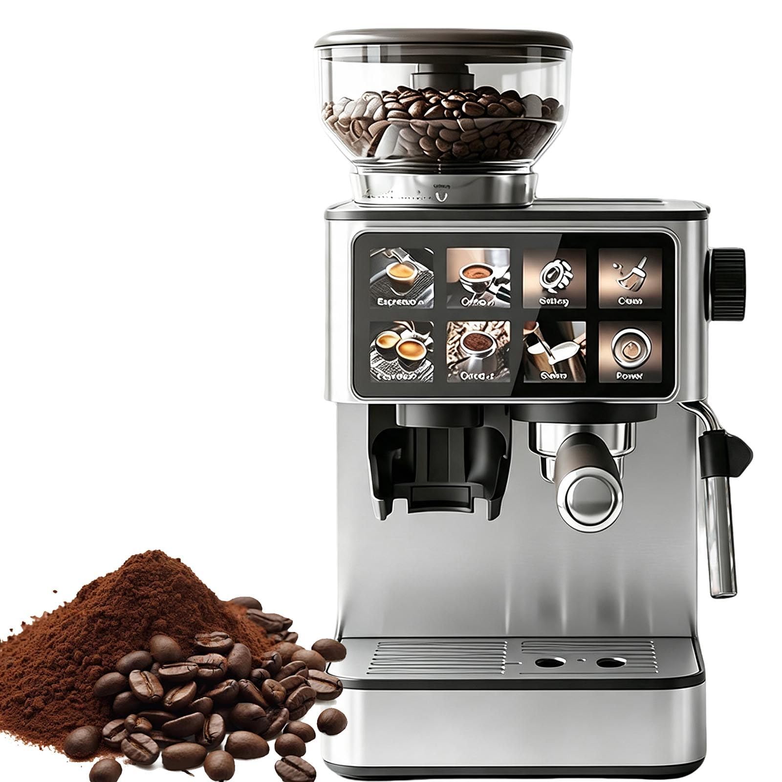 Cafetera Espresso con Molinillo de muelas, 20 Bares | Varilla de vapor para espumar leche, cafetera de acero inoxidable para el hogar,prepara capuchino,latte,café frío, americano