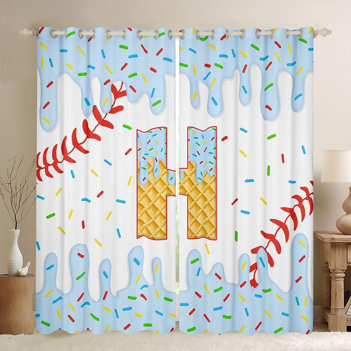 Rideau occultant baseball Homewish 117x183 cm bleu pour chambre enfant